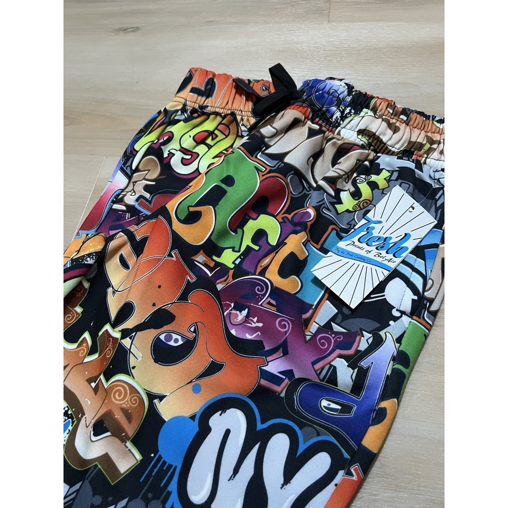 Fresh‎ Prints of Bel-Air Joggers Small Graffiti Print Streetwear NWT